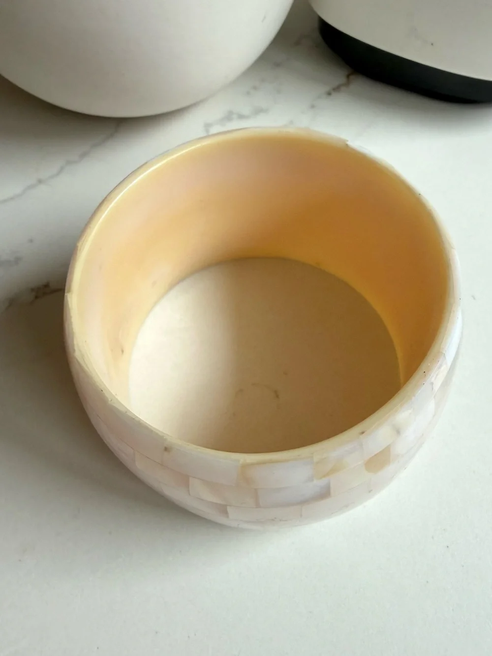 Vintage Chunky White Mother of Pearl Mosaic Wide Bangle Bracelet